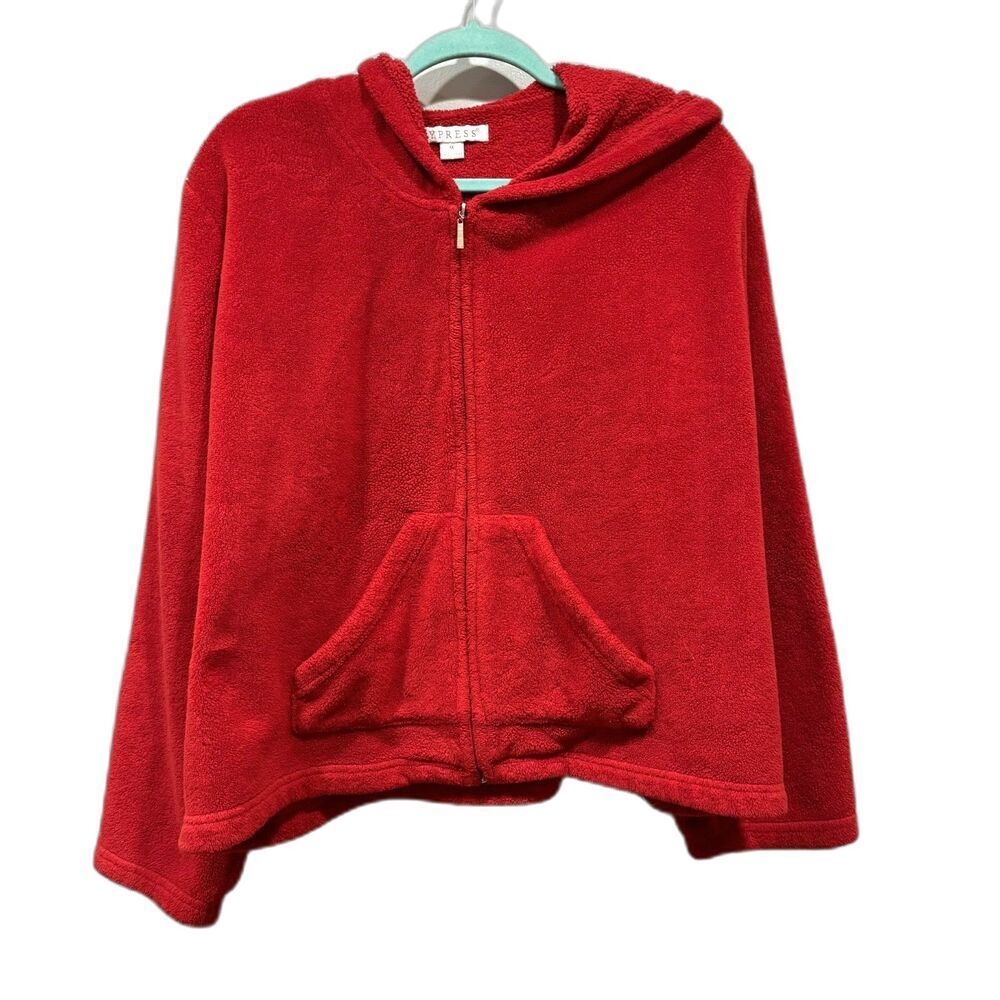Cypress Sweater Fuzzy Zip Up Hooded Jacket Plush Fleece Red Women sz 1X Cabin